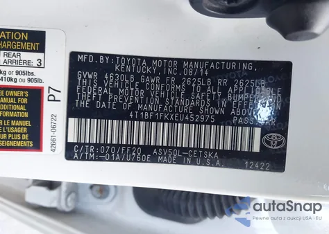 2014 Toyota Camry Se z USA, uszkodzony, nr VIN 4T1BF1FKXEU452975